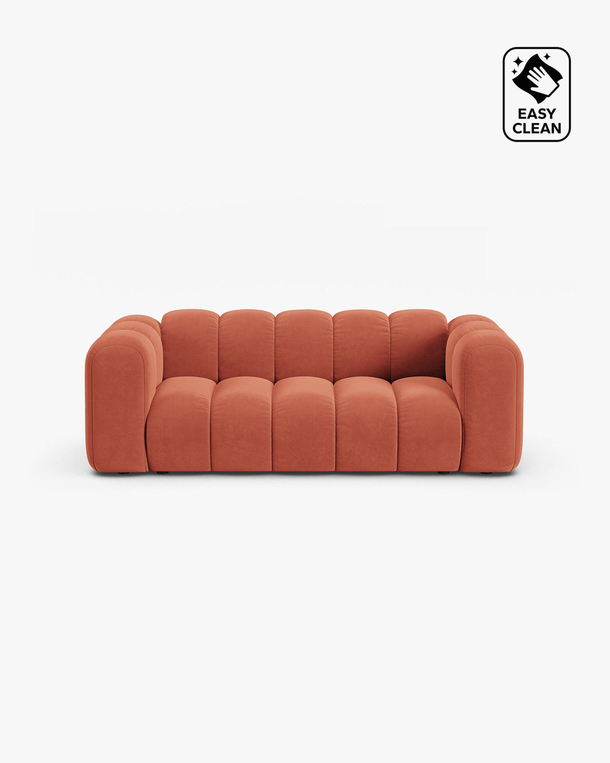 PolsterOase Sofa – Grandé Sofa 2-Sitzer in Samt, 200 cm Breite, Koralle – Frontalansicht