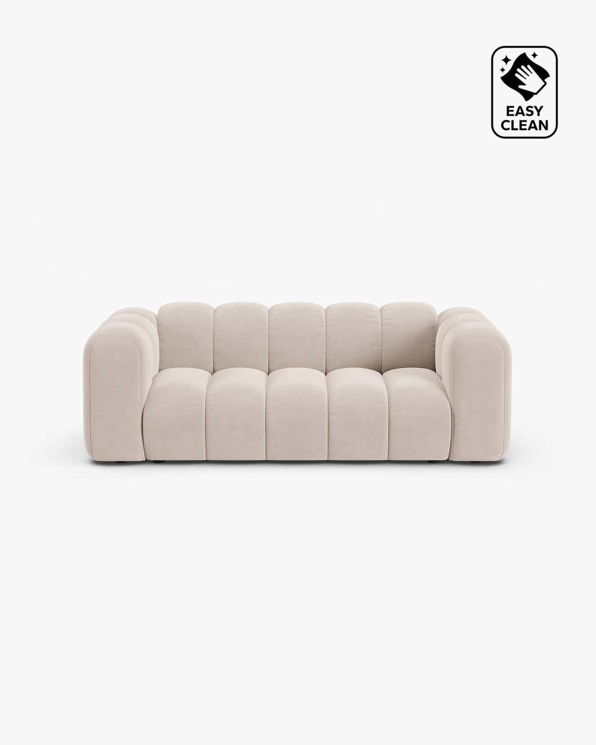 PolsterOase Sofa – Grandé Sofa 2-Sitzer in Samt, 200 cm Breite, Leichtes beige – Frontalansicht