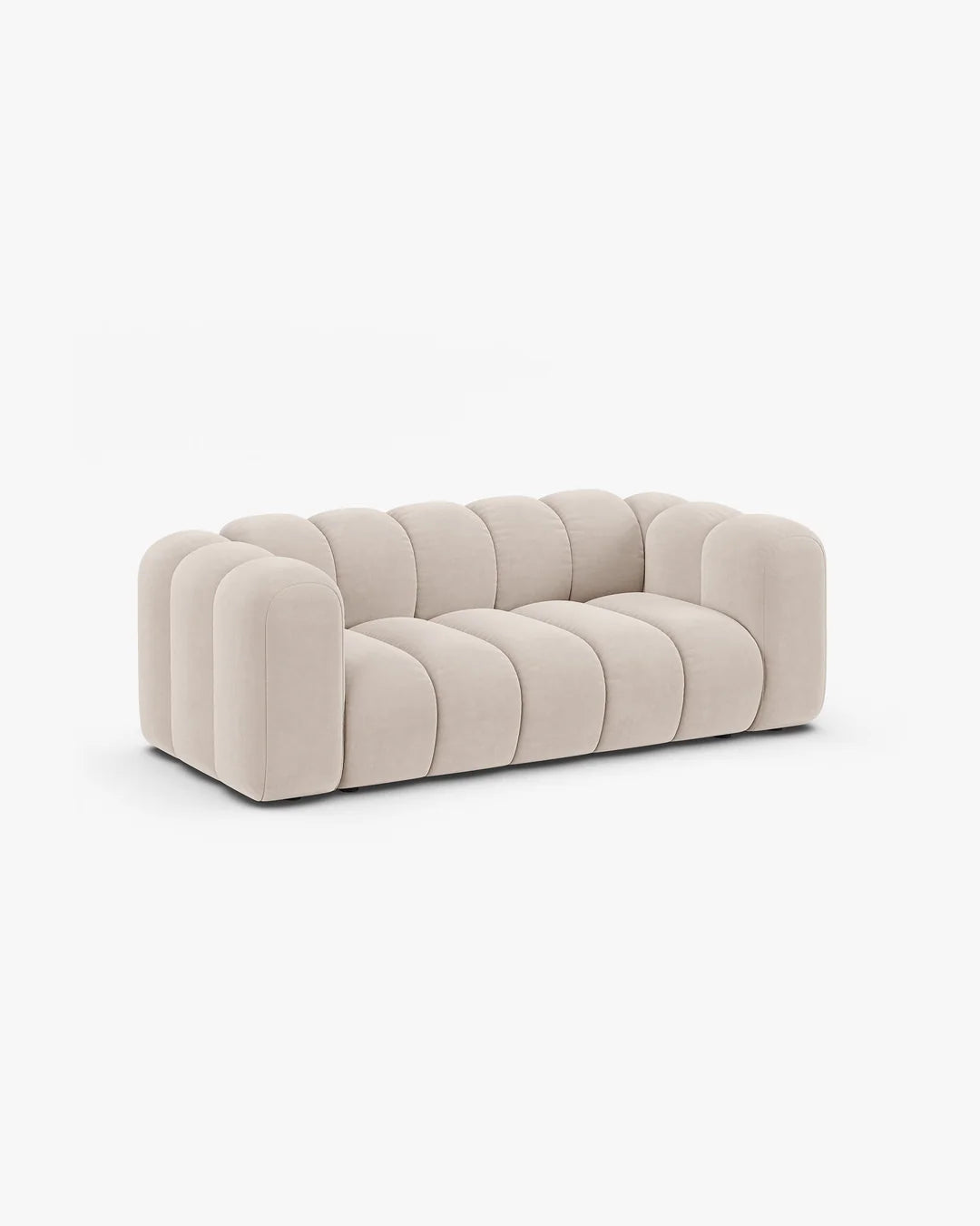 PolsterOase Sofa – Grandé Sofa 2-Sitzer in Samt, 200 cm Breite, Leichtes beige – Seitenansicht