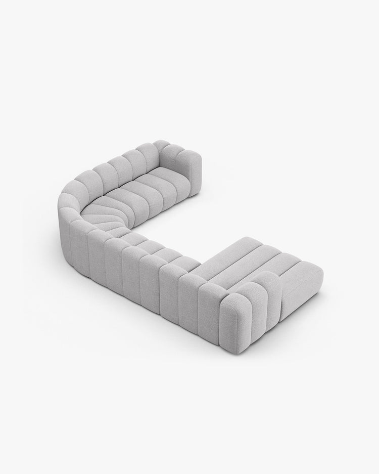 PolsterOase Sofa – Grandé Wohnlandschaft 6-Sitzer in Bouclé, 370 cm Breite, Hellgrau, Rechts – Detailansicht