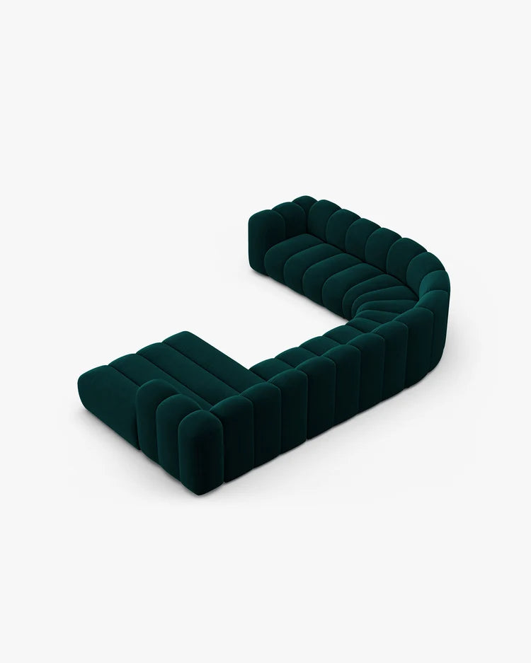PolsterOase Sofa – Grandé Wohnlandschaft 6-Sitzer in Samt, 370 cm Breite, Deep Petrol, Links – Detailansicht