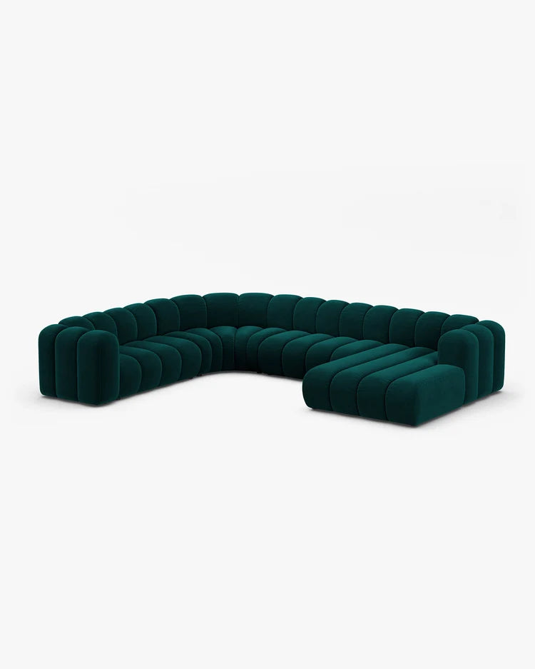 PolsterOase Sofa – Grandé Wohnlandschaft 6-Sitzer in Samt, 370 cm Breite, Deep Petrol, Links – Seitenansicht