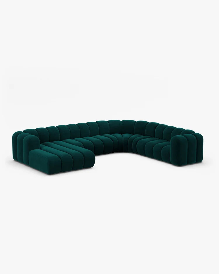 PolsterOase Sofa – Grandé Wohnlandschaft 6-Sitzer in Samt, 370 cm Breite, Deep Petrol, Rechts – Seitenansicht
