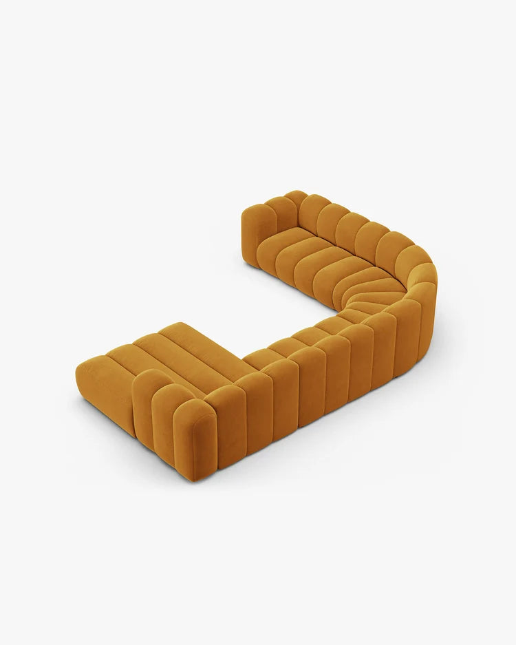 PolsterOase Sofa – Grandé Wohnlandschaft 6-Sitzer in Samt, 370 cm Breite, Gelb, Links – Detailansicht