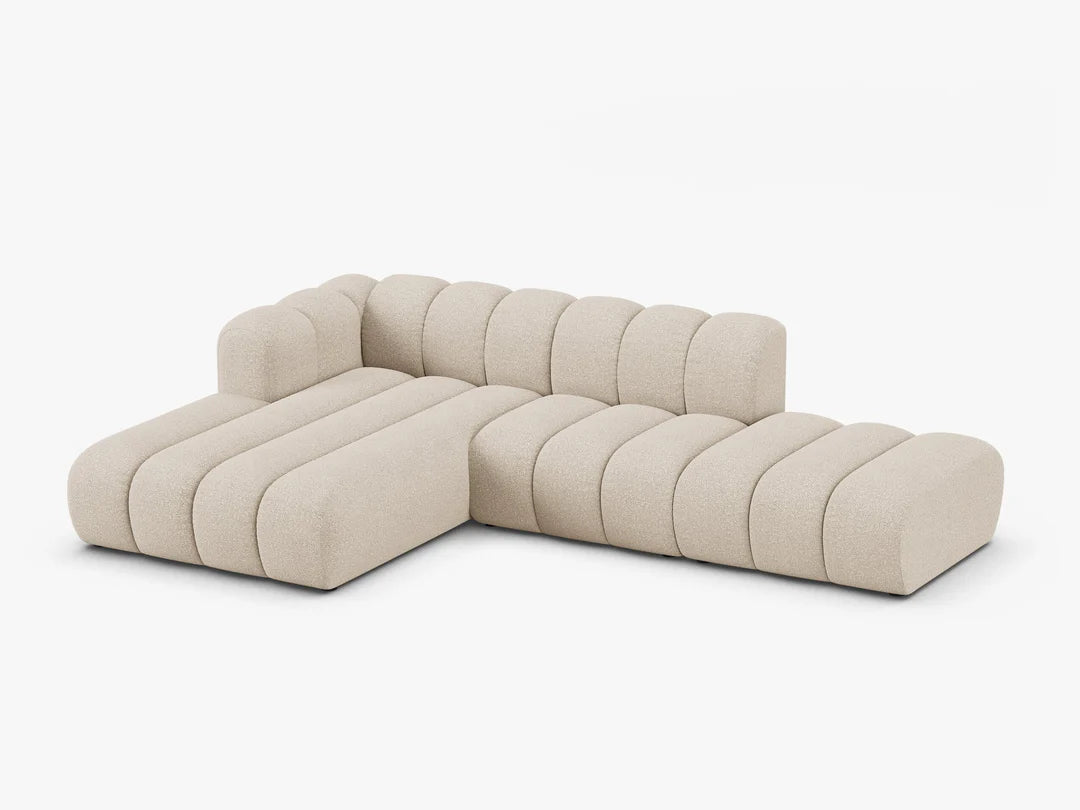 PolsterOase Sofa – Grandé offenes Ecksofa 5-Sitzer in Bouclé, 299 cm Breite, Beige, Links – Perspektivische Ansicht