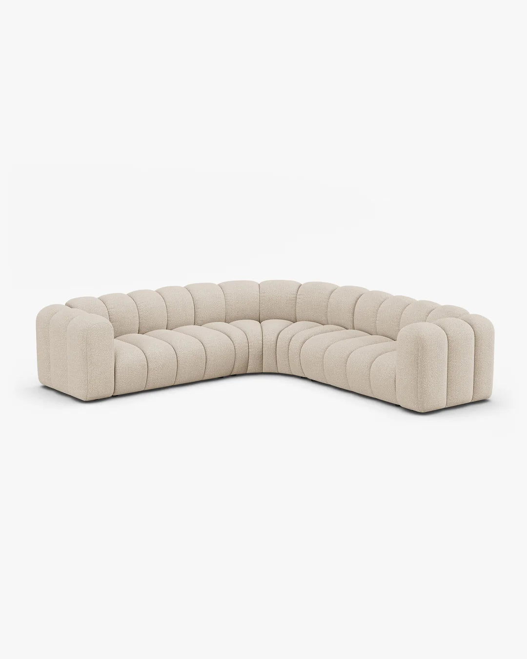 PolsterOase Sofa – Grandé symmetrisches Ecksofa 5-Sitzer in Bouclé, 280 cm Breite, Beige – Seitenansicht