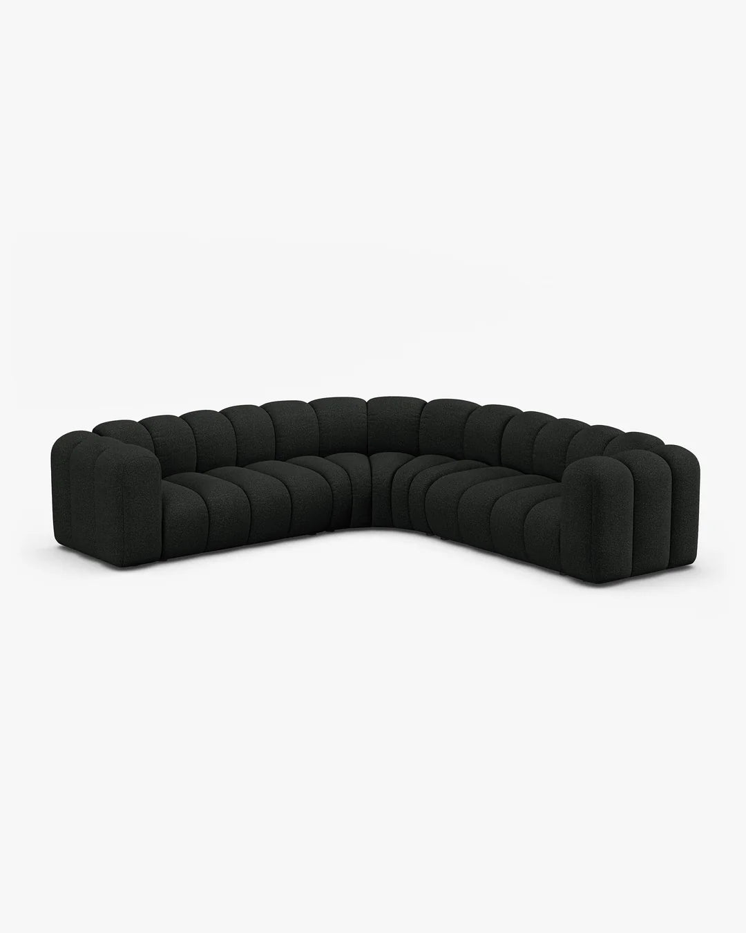 PolsterOase Sofa – Grandé symmetrisches Ecksofa 5-Sitzer in Bouclé, 280 cm Breite, Schwarz – Seitenansicht