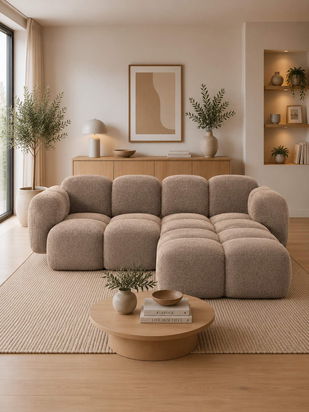 PolsterOase Sofa – Luno Ecksofa 2-Sitzer in Bouclé, 215 cm Breite, Beige, Rechts – zusätzliche Ansicht