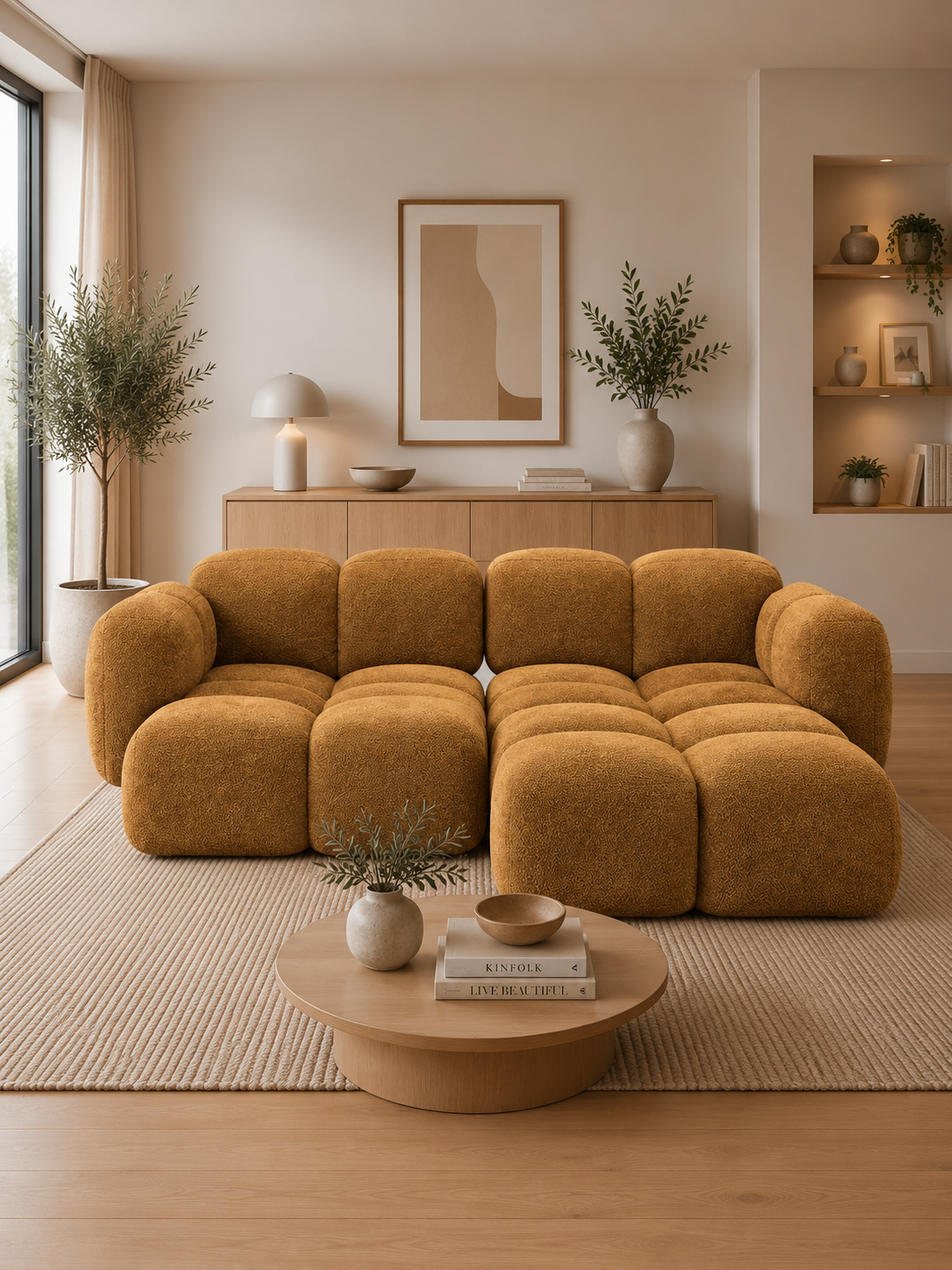 PolsterOase Sofa – Luno Ecksofa 2-Sitzer in Bouclé, 215 cm Breite, Gold, Rechts – zusätzliche Ansicht