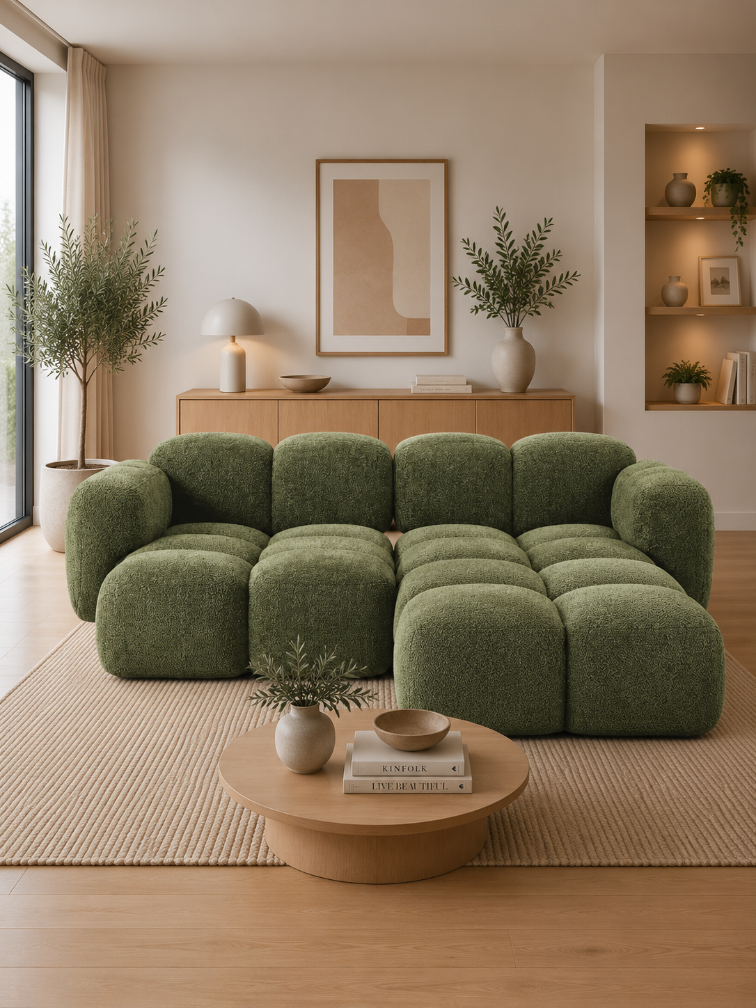 PolsterOase Sofa – Luno Ecksofa 2-Sitzer in Bouclé, 215 cm Breite, Grün, Rechts – zusätzliche Ansicht