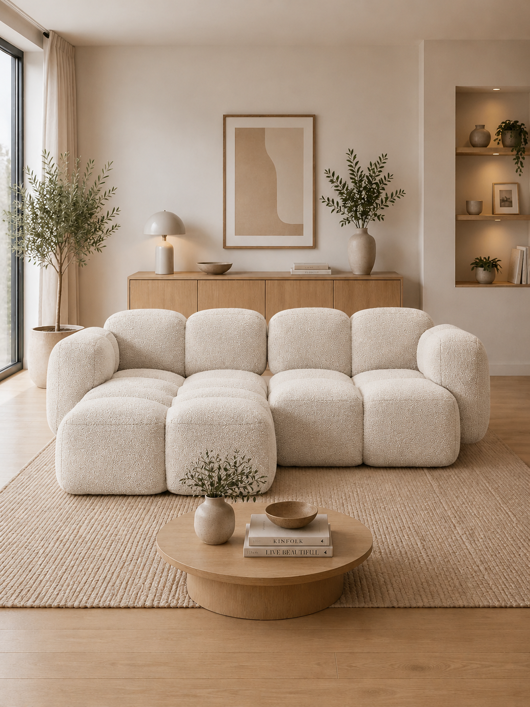PolsterOase Sofa – Luno Ecksofa 2-Sitzer in Bouclé, 215 cm Breite, Weiß, Links – zusätzliche Ansicht
