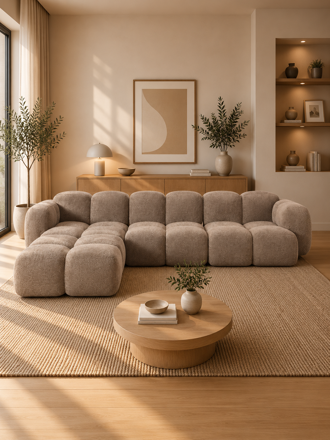 PolsterOase Sofa – Luno Ecksofa 3-Sitzer in Bouclé, 305 cm Breite, Beige, Links – zusätzliche Ansicht