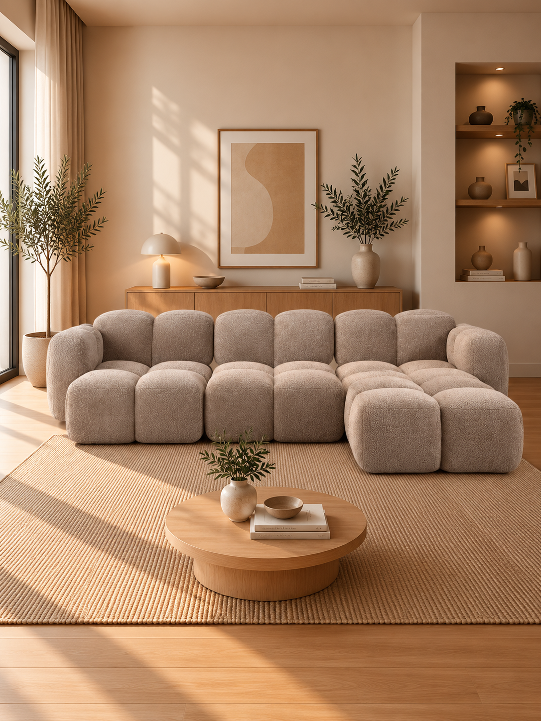PolsterOase Sofa – Luno Ecksofa 3-Sitzer in Bouclé, 305 cm Breite, Beige, Rechts – zusätzliche Ansicht
