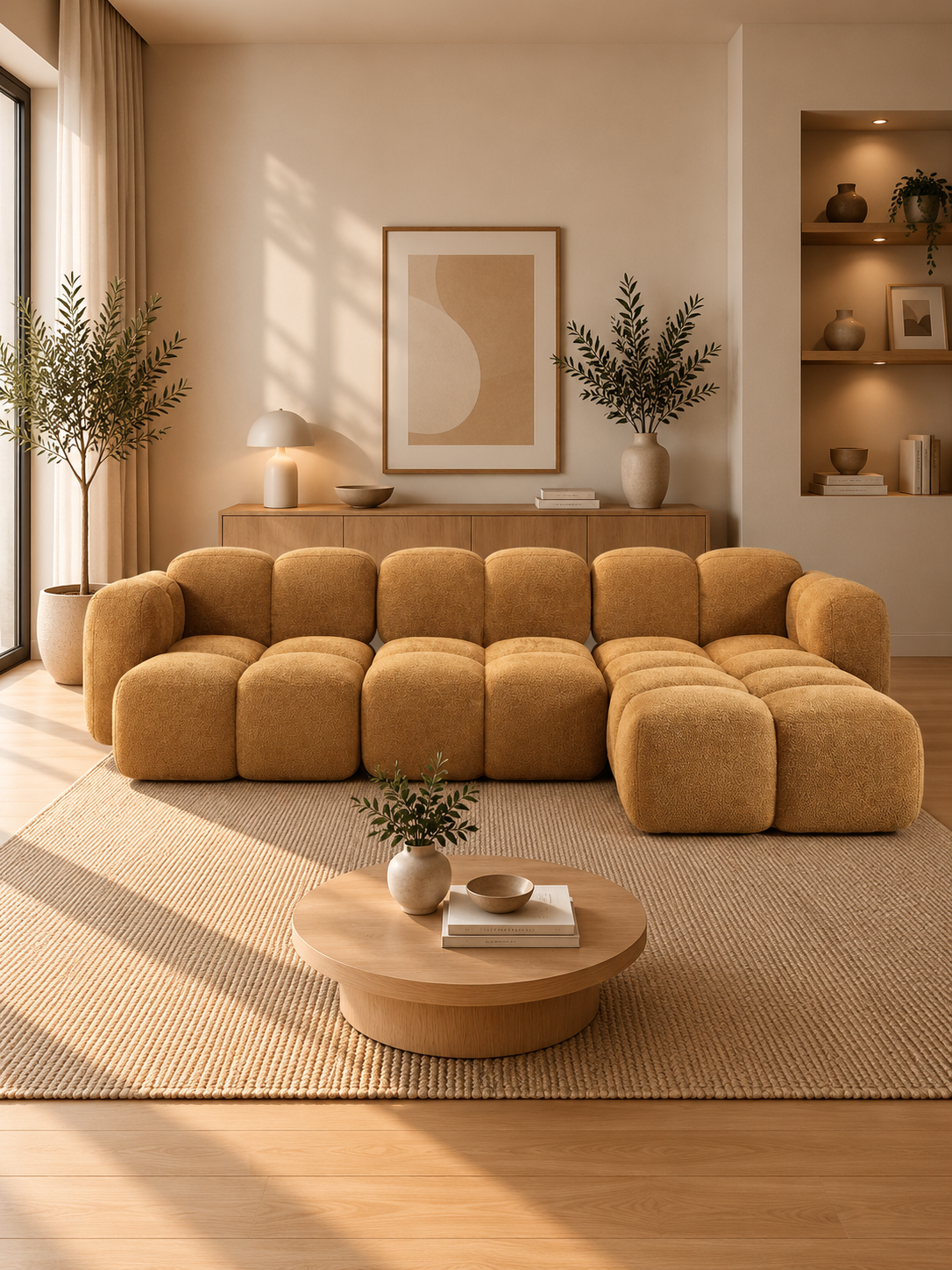 PolsterOase Sofa – Luno Ecksofa 3-Sitzer in Bouclé, 305 cm Breite, Gold, Rechts – zusätzliche Ansicht