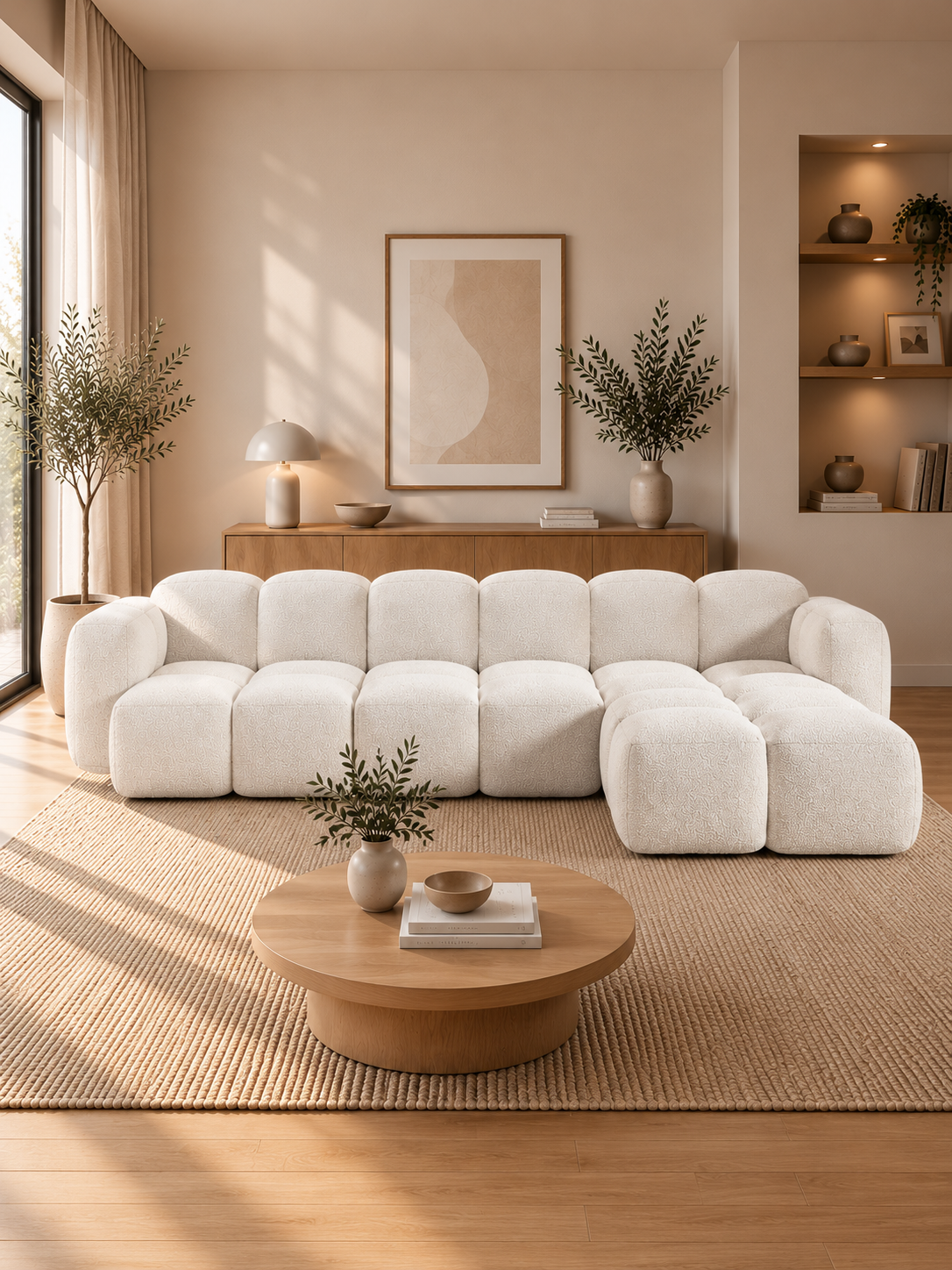 PolsterOase Sofa – Luno Ecksofa 3-Sitzer in Bouclé, 305 cm Breite, Weiß, Rechts – zusätzliche Ansicht