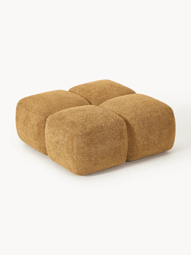 PolsterOase Sofa – Luno Hocker in Bouclé, 90 cm Breite, Gold – Frontalansicht