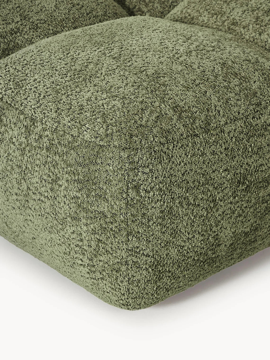 PolsterOase Sofa – Luno Hocker in Bouclé, 90 cm Breite, Grün – Detailansicht