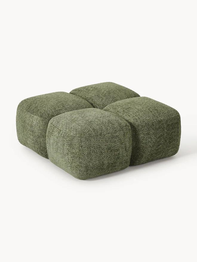 PolsterOase Sofa – Luno Hocker in Bouclé, 90 cm Breite, Grün – Frontalansicht