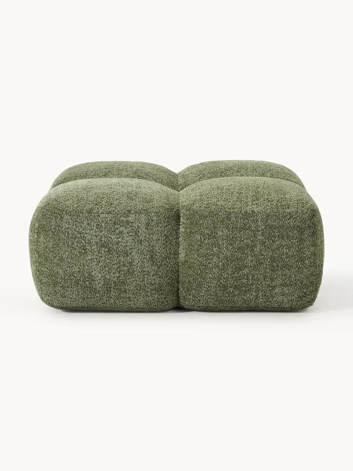 PolsterOase Sofa – Luno Hocker in Bouclé, 90 cm Breite, Grün – Seitenansicht