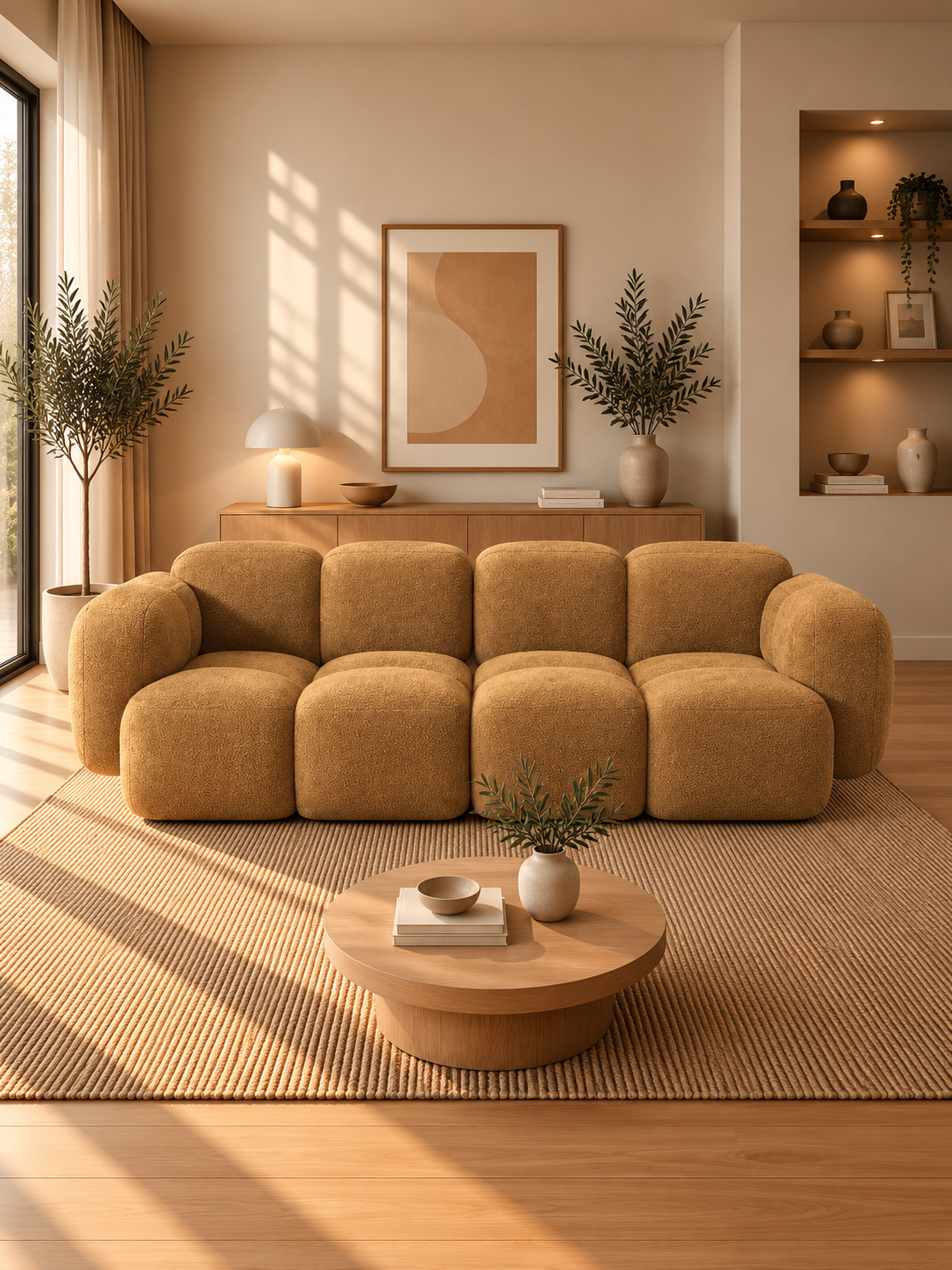 PolsterOase Sofa – Luno Modulsofa 2-Sitzer in Bouclé, 215 cm Breite, Gold – zusätzliche Ansicht