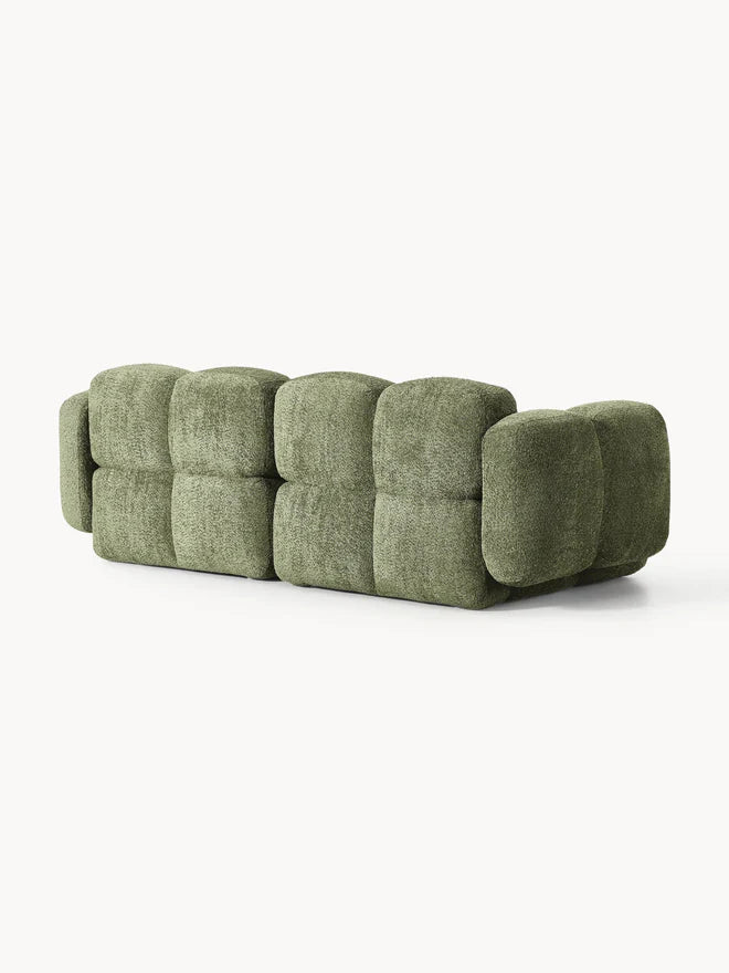 PolsterOase Sofa – Luno Modulsofa 2-Sitzer in Bouclé, 215 cm Breite, Grün – Detailansicht