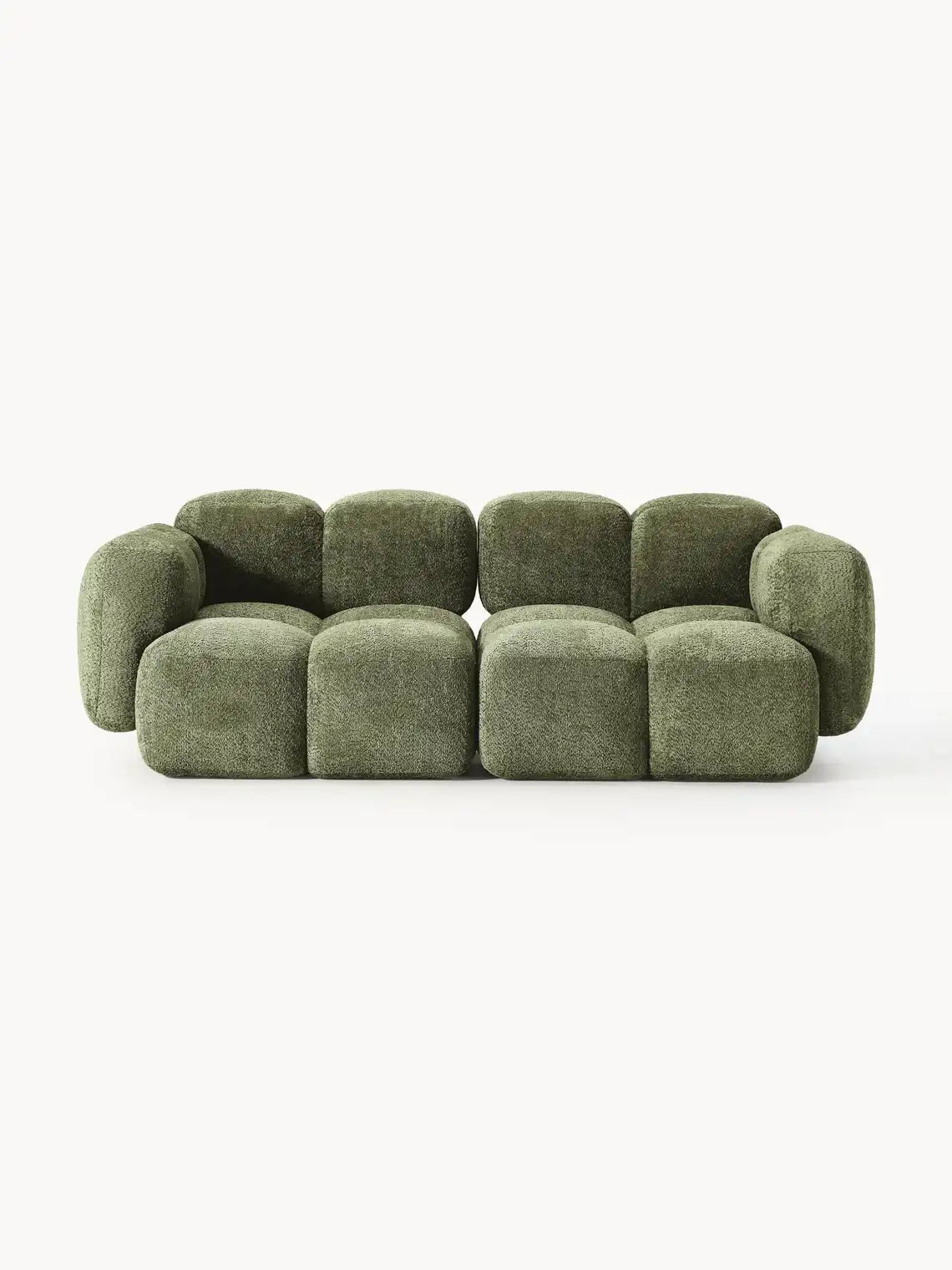 PolsterOase Sofa – Luno Modulsofa 2-Sitzer in Bouclé, 215 cm Breite, Grün – Seitenansicht