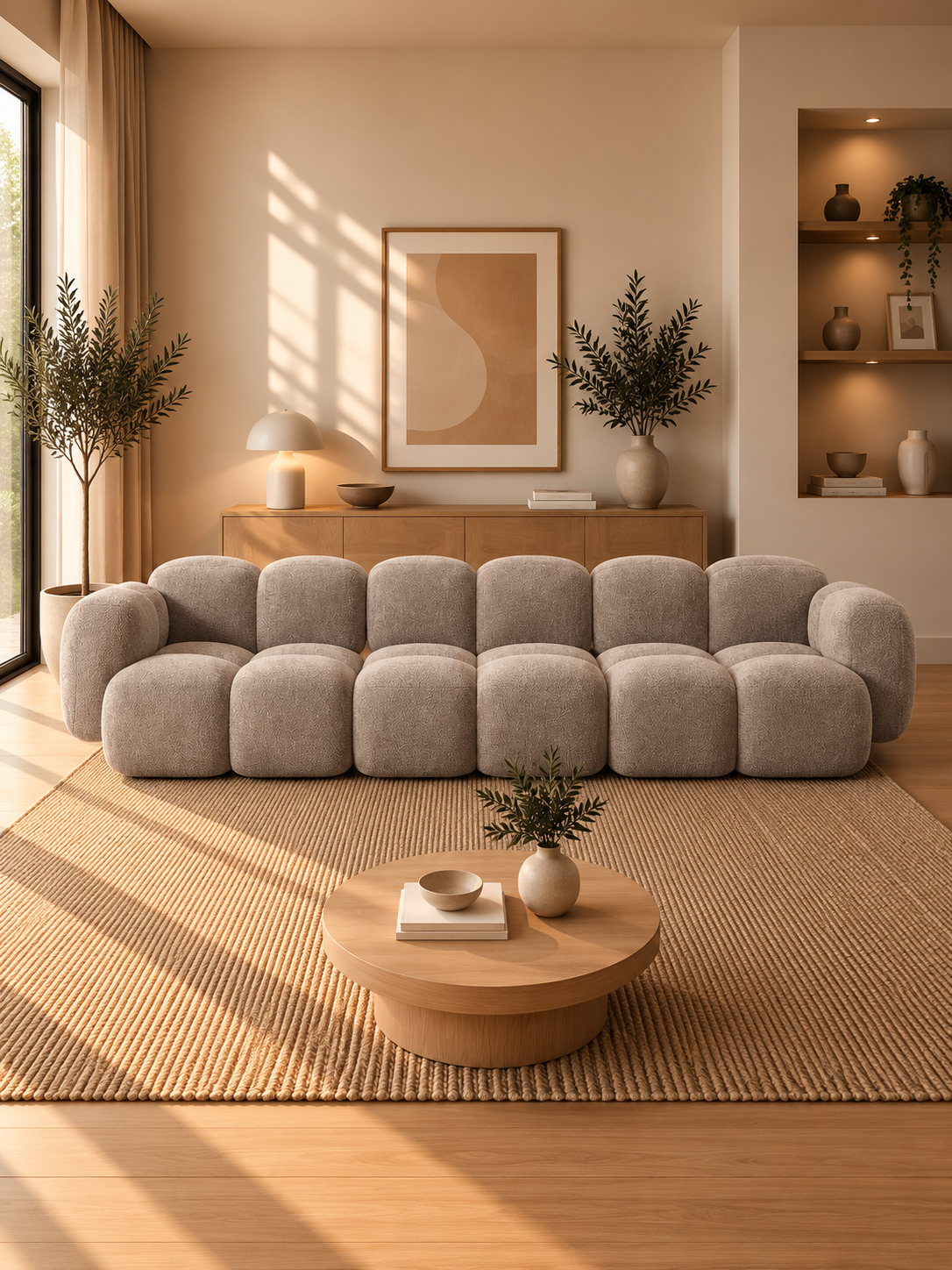 PolsterOase Sofa – Luno Modulsofa 3-Sitzer in Bouclé, 305 cm Breite, Beige – zusätzliche Ansicht