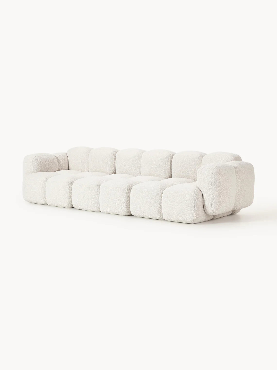 PolsterOase Sofa – Luno Modulsofa 3-Sitzer in Bouclé, 305 cm Breite, Weiß – Perspektivische Ansicht