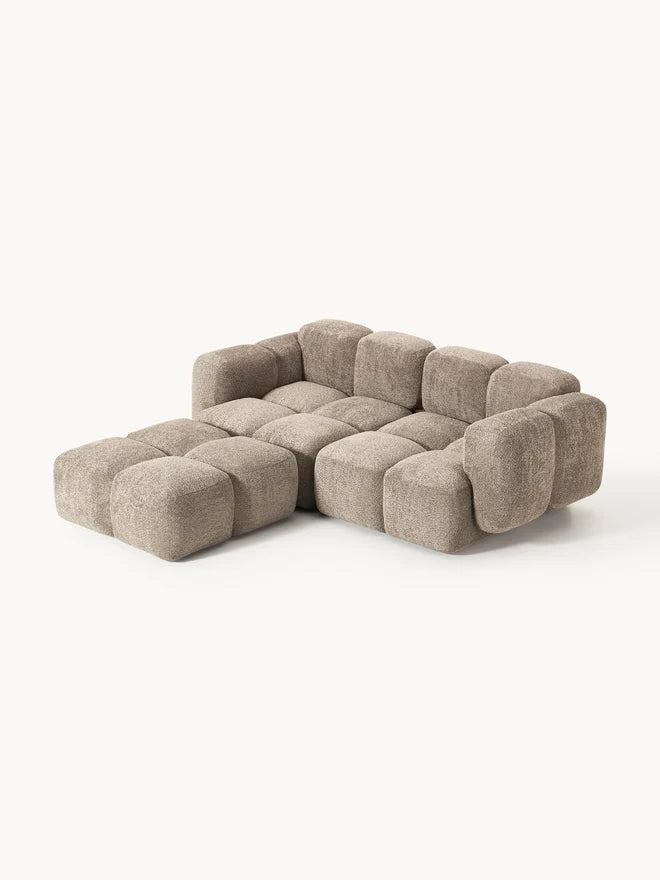 PolsterOase Sofa – Luno Modulsofa (Ecksofa) 2-Sitzer in Bouclé, 215 cm Breite, Beige, Links – Detailansicht