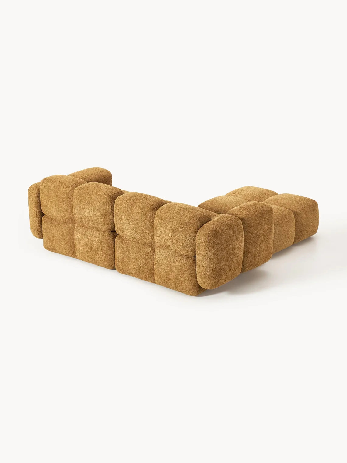 PolsterOase Sofa – Luno Modulsofa (Ecksofa) 2-Sitzer in Bouclé, 215 cm Breite, Gold, Links – Rückansicht
