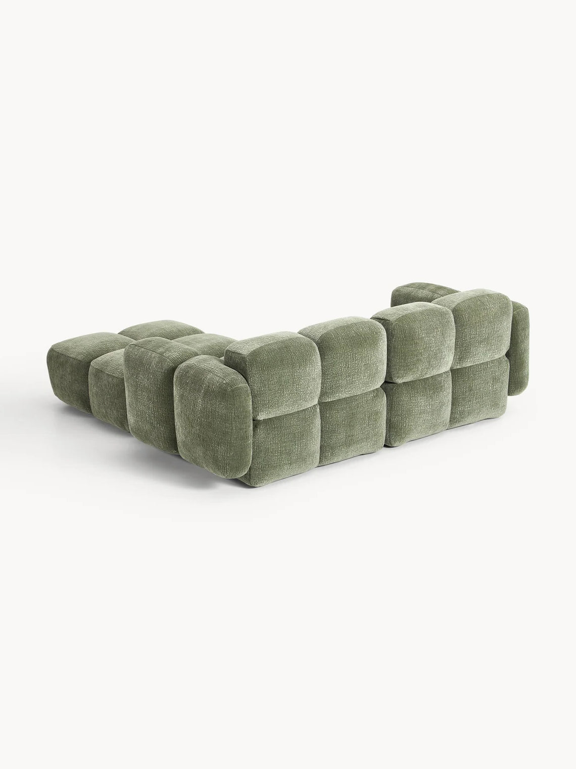 PolsterOase Sofa – Luno Modulsofa (Ecksofa) 2-Sitzer in Bouclé, 215 cm Breite, Grün, Rechts – Rückansicht