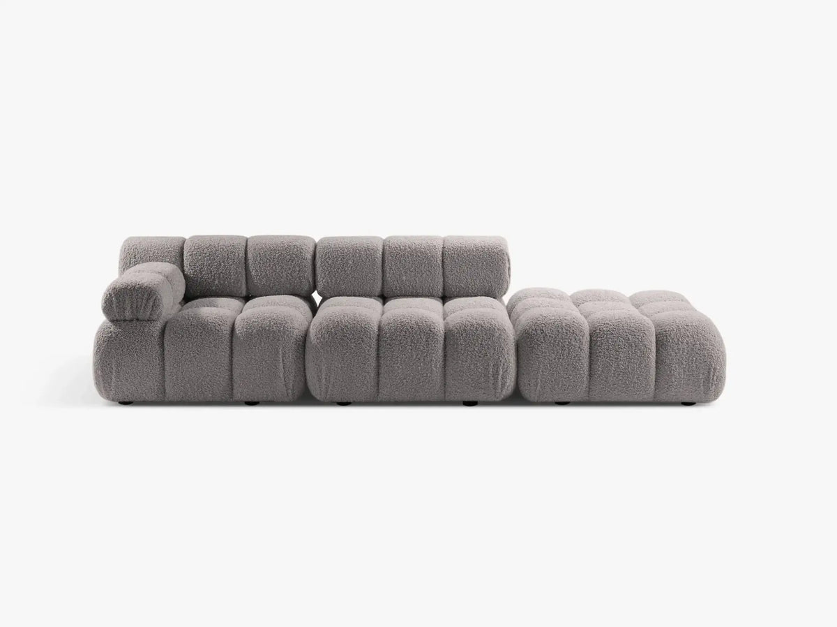 PolsterOase Sofa – Selene Ecksofa 3-Sitzer in Bouclé, 285 cm Breite, Grau, Links – Frontalansicht
