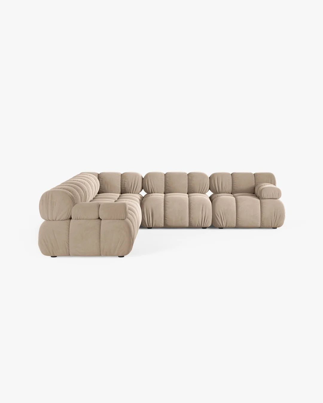 PolsterOase Sofa – Selene Ecksofa 5-Sitzer in Samt, 285 cm Breite, Beige – Seitenansicht
