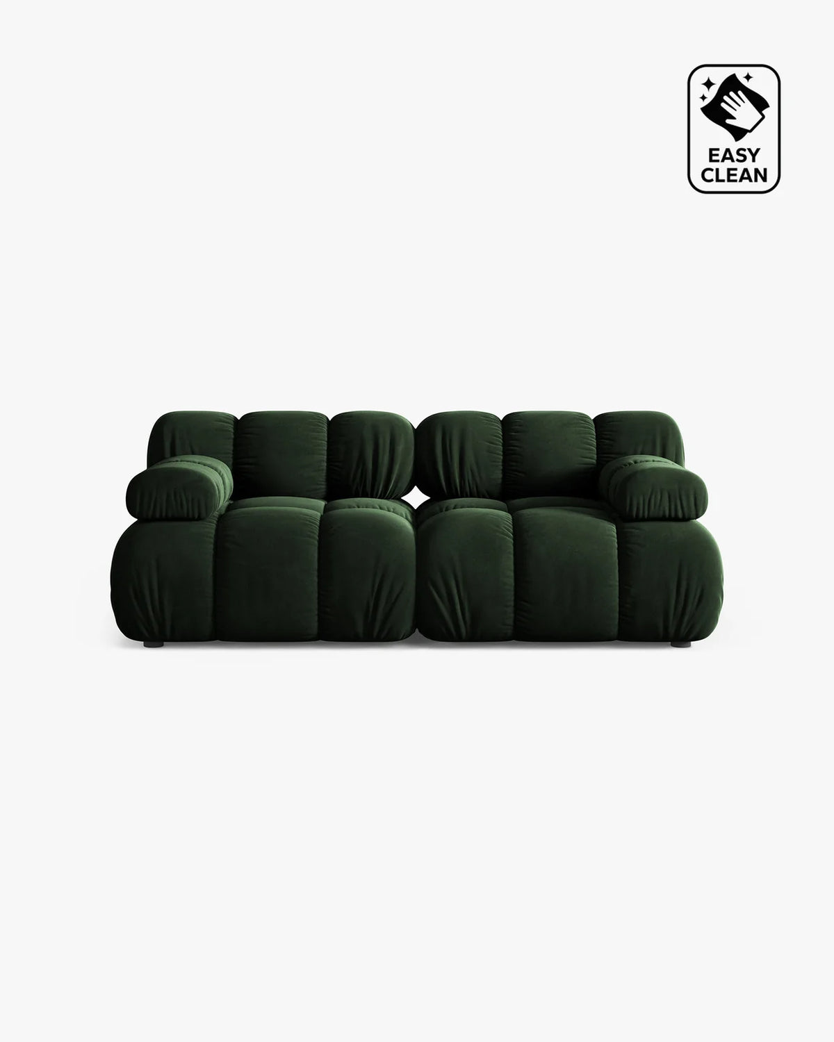 PolsterOase Sofa – Selene Sofa 2-Sitzer in Samt, 190 cm Breite, Flaschengrün – Frontalansicht