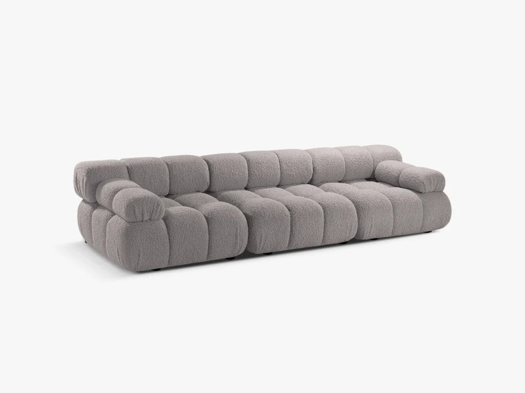 PolsterOase Sofa – Selene Sofa 3-Sitzer in Bouclé, 285 cm Breite, Grau – Perspektivische Ansicht