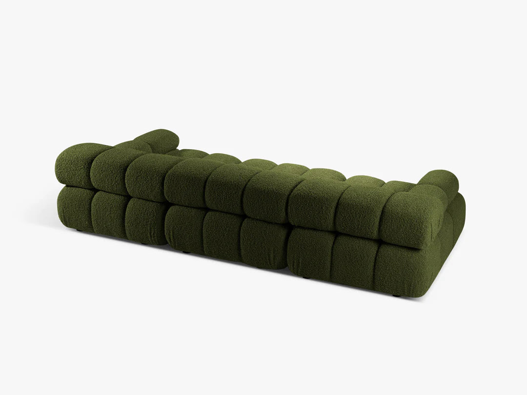 PolsterOase Sofa – Selene Sofa 3-Sitzer in Bouclé, 285 cm Breite, Grün – Perspektivische Ansicht