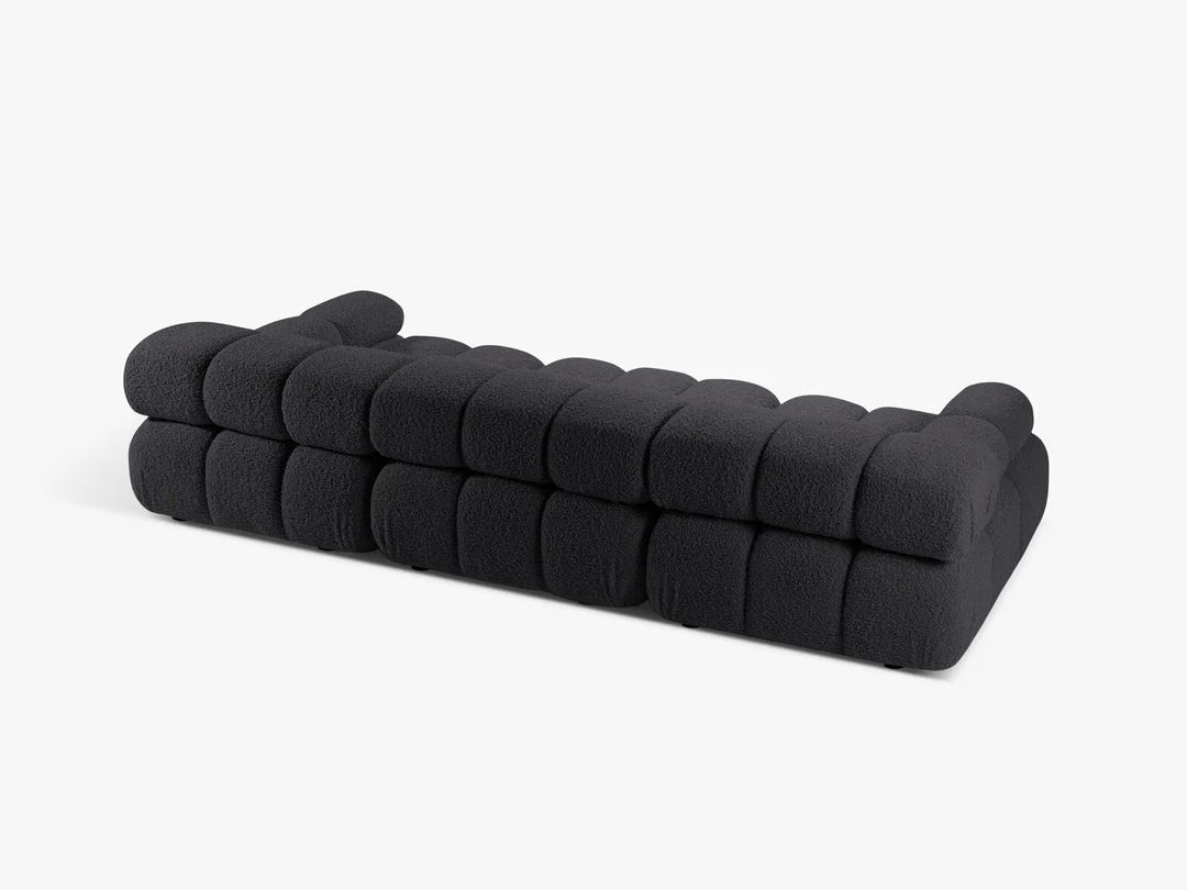 PolsterOase Sofa – Selene Sofa 3-Sitzer in Bouclé, 285 cm Breite, Schwarz – Perspektivische Ansicht