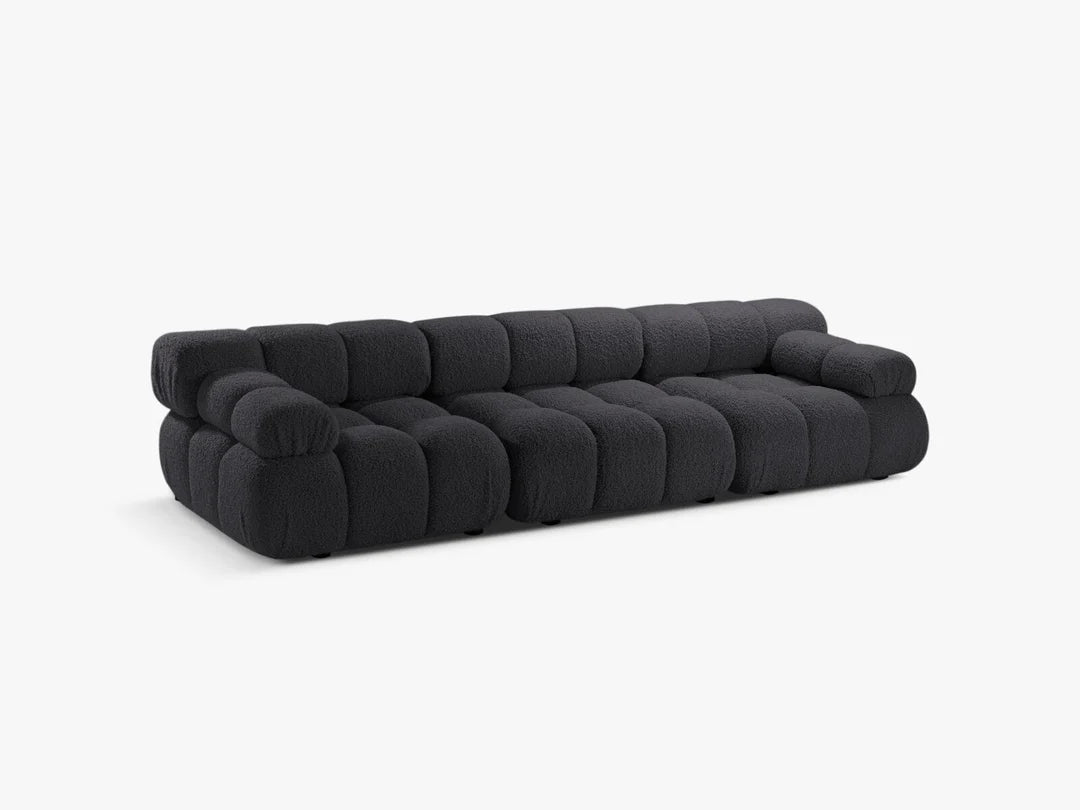 PolsterOase Sofa – Selene Sofa 3-Sitzer in Bouclé, 285 cm Breite, Schwarz – Seitenansicht