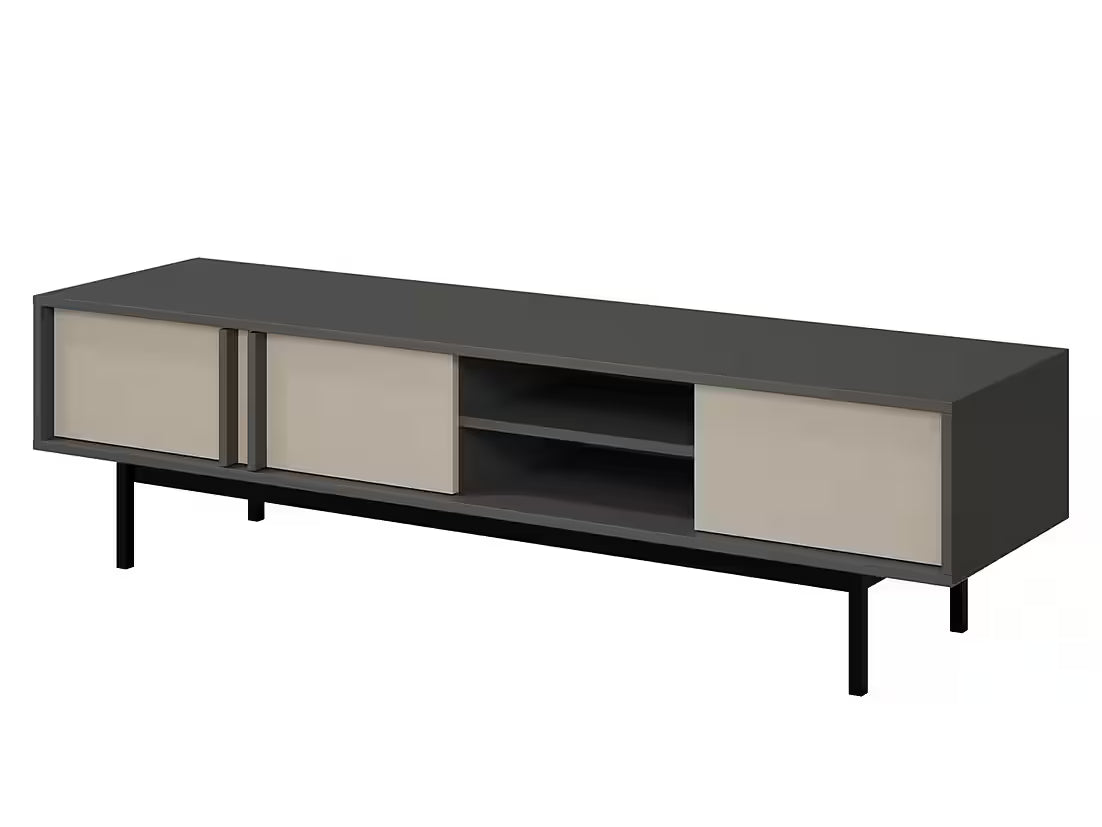 PolsterOase TV-Möbel – Alva 163 cm – Modernes TV Möbel mit 3 Türen & Metallfüßen (Beige) – Ansicht 01