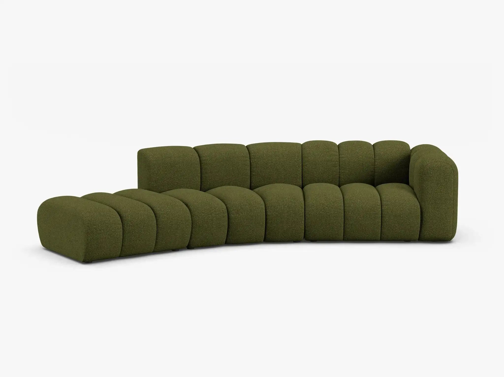 PolsterOase Grandé abgerundet Sofa (links) in Bouclé, 335 cm Breite - Modulsofa -1 #Variant_Grün