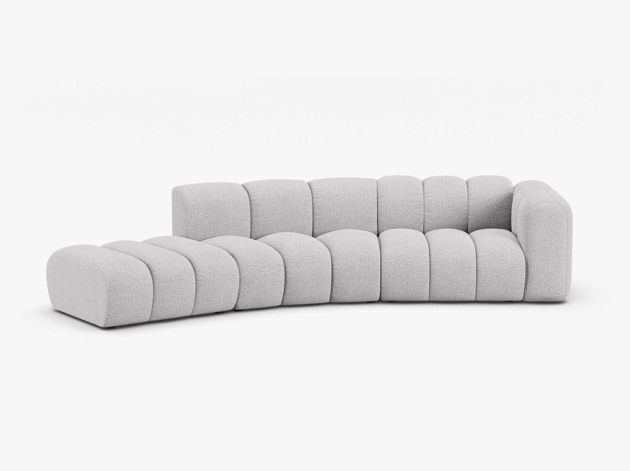 PolsterOase Grandé abgerundet Sofa (links) in Bouclé, 335 cm Breite - Modulsofa -1 #Variant_Grau