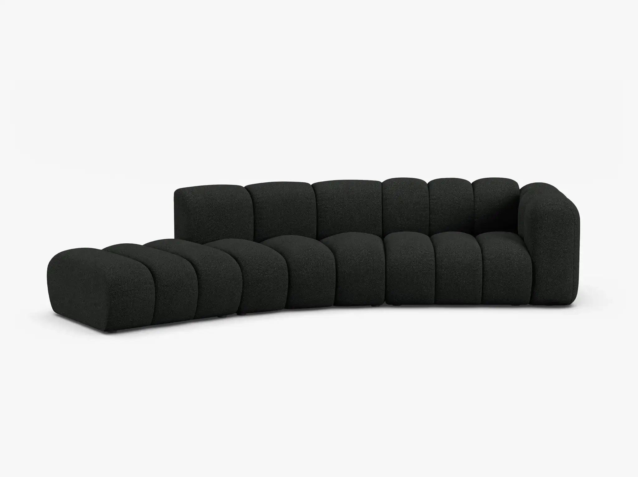 PolsterOase Grandé abgerundet Sofa (links) in Bouclé, 335 cm Breite - Modulsofa -1 #Variant_Schwarz