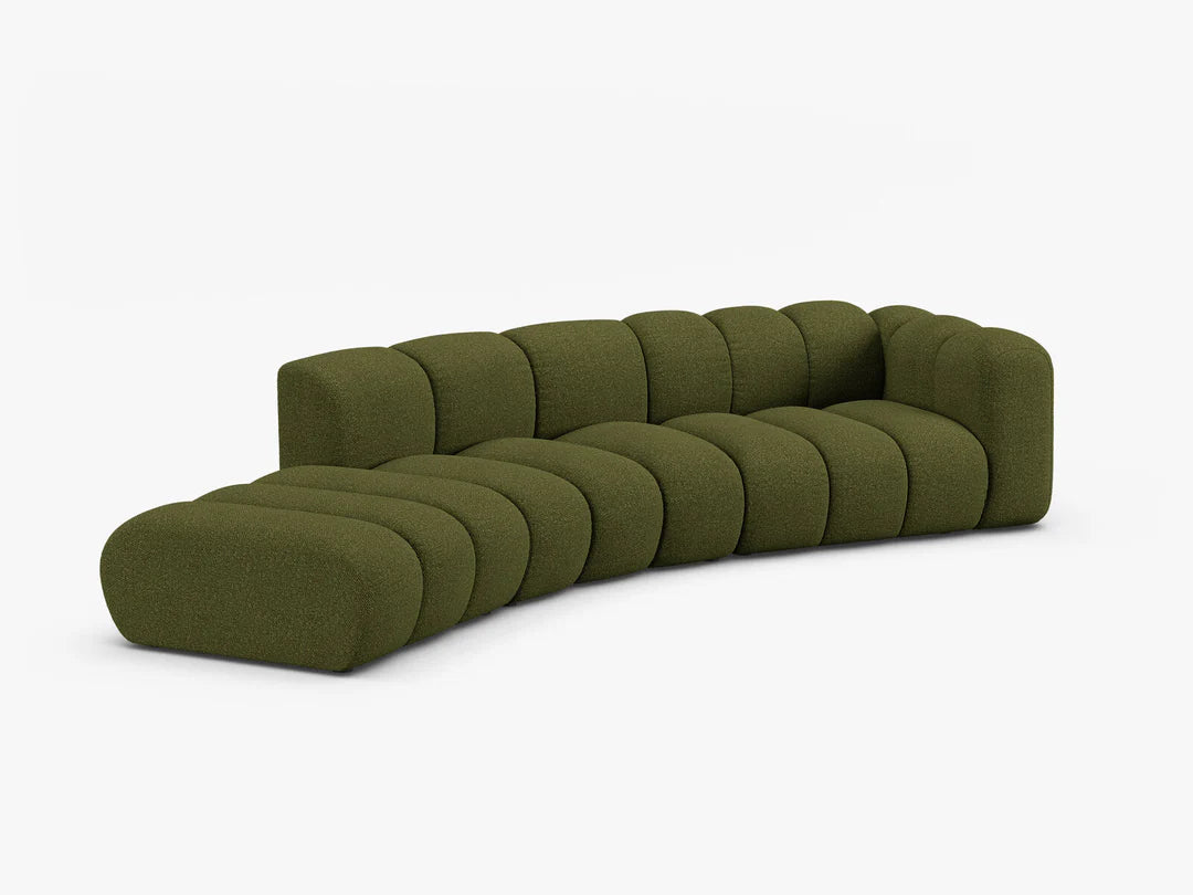PolsterOase Grandé abgerundet Sofa (links) in Bouclé, 335 cm Breite - Modulsofa -2 #Variant_Grün