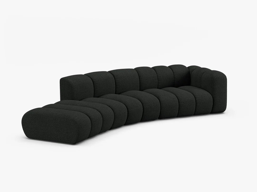 PolsterOase Grandé abgerundet Sofa (links) in Bouclé, 335 cm Breite - Modulsofa -2 #Variant_Schwarz