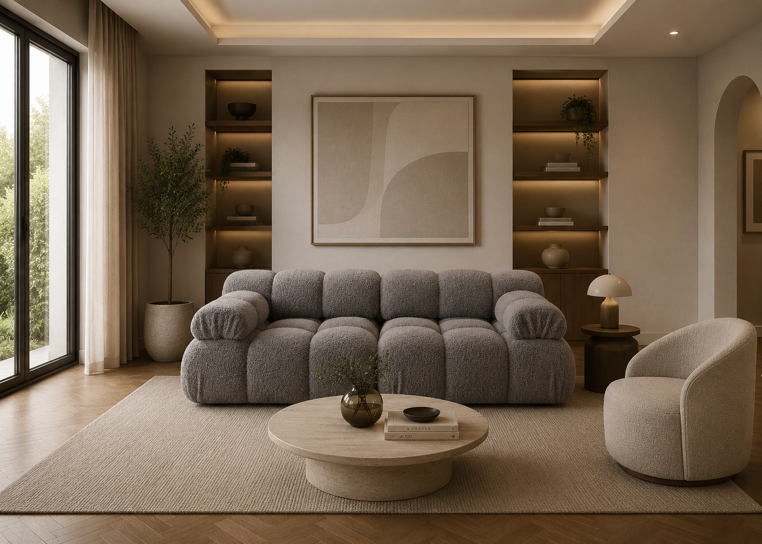 PolsterOase Selene 2-Sitzer Sofa in Bouclé, 188 cm Breite - Modulsofa -01 #Variant_Grau