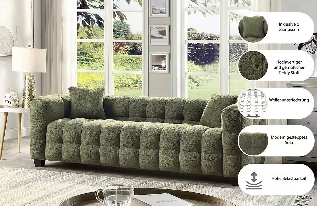 PolsterOase Sofa 3-Sitzer in Bouclé, 206 cm Breite -3