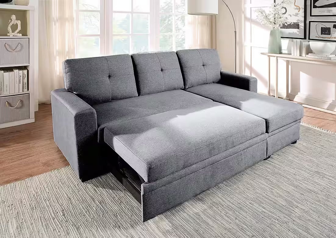 PolsterOase Sofa Ecksofa in Struktur, 199 cm Breite -1 #Variant_Grau-Rechts