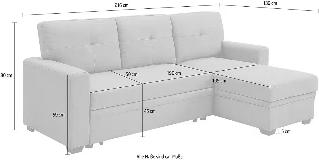 PolsterOase Sofa Ecksofa in Struktur, 199 cm Breite -8 #Variant_Grau-Rechts