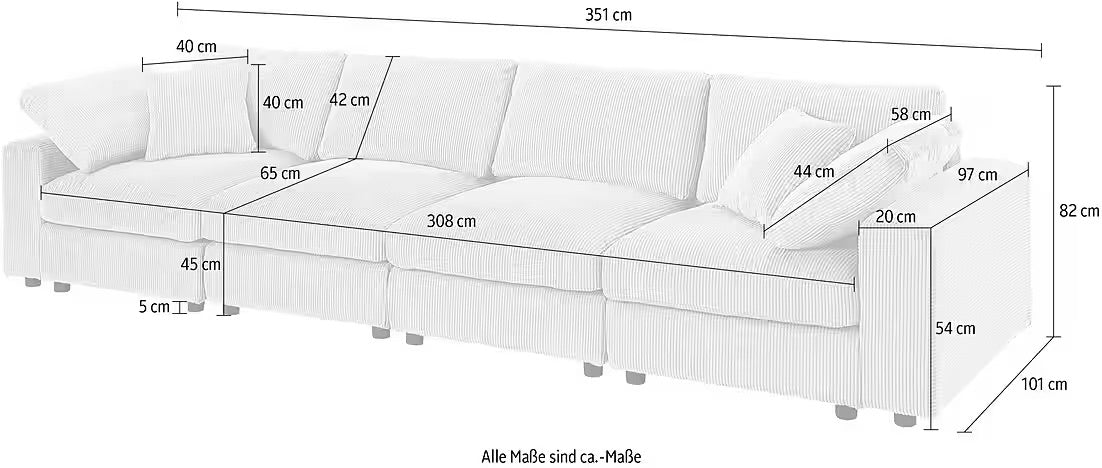 PolsterOase Sofa Modulsofa in Cord, 352 cm Breite -9