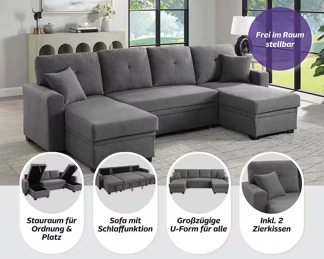 PolsterOase Sofa Wohnlandschaft in Struktur, 282 cm Breite -5